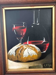 Still Life Painting of Wine and Bread