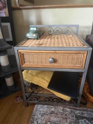 Metal and Wicker End Table with Drawer