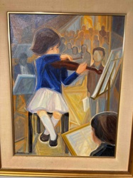 Girl Playing Violin at an Orchestra Rehearsal Oil Painting
