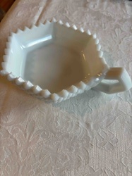 Milk Glass Sawtooth Edge Handle Dish