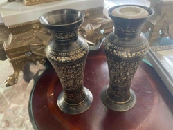 Pair of Bidriware Inlay Metal Vases