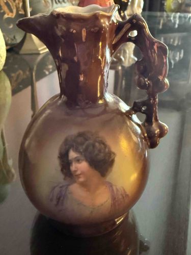 Antique Austrian Iridescent Portrait Pitcher