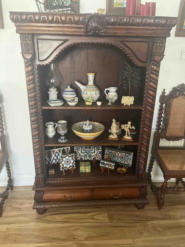 Spanish Colonial Style Carved Oak Open Bookcase