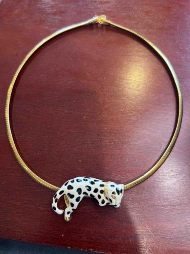 Vintage Kenneth Jay Lane (KJL) Enamel Panther Omega Slide Necklace