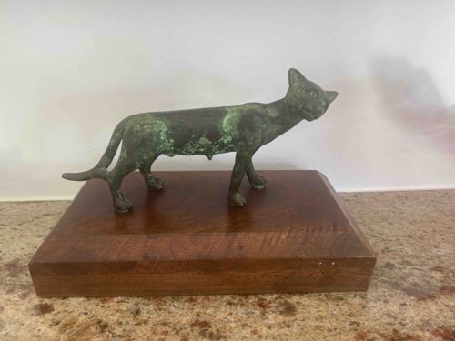Bronze Capitoline Wolf Figurine on Wooden Plinth