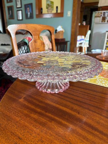 Pink Depression Glass Cake Stand