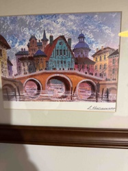 Colorful Cityscape with Bridge Print, Signed 'A. Kaczmarzyk'