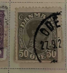 Denmark 50 Ore Stamp with King Christian X Portrait, Postmarked 1919-1920s