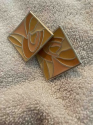 Pair of Abstract Enamel Square Clips/Earrings
