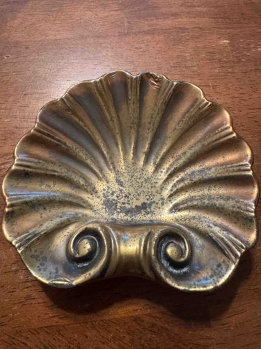 Mid-Century Modern Solid Bronze Nautical Scallop Sea Shell Dish
