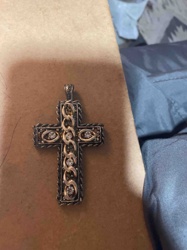 Two-Tone Chain-Link and Gemstone Cross Pendant