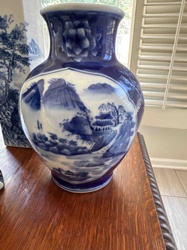 Chinese Blue and White Porcelain Baluster Vase with Landscape Motif