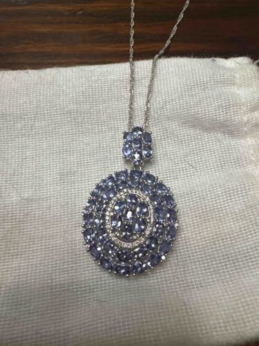 Sterling Silver Large Cluster AA Blue Topaz Circular Pendant Necklace