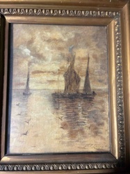 Maritime Seascape Oil Painting with Sailing Vessels