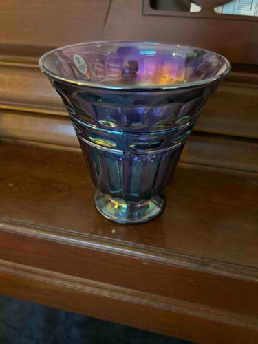 Iridescent Amethyst Carnival Glass Vase