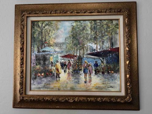 Rainy Market Street Scene Painting