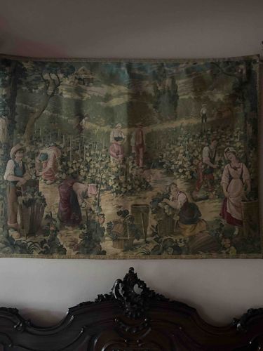 Pastoral Harvest Scene Faux Tapestry