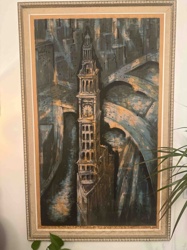 Abstract Cityscape with Clock Tower Painting