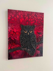 Textured Owl on Fluid Art (11x14 Mixed Media)