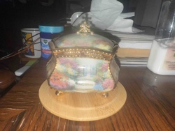 Gilt-Accented Floral Porcelain Trinket Box with Landscape Scene