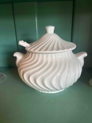 White Ceramic Swirl-Patterned Tureen or Lidded Serving Dish