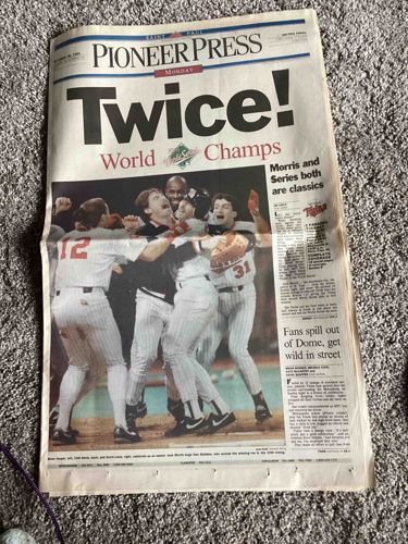 Saint Paul Pioneer Press Newspaper, October 28, 1991 - Twins World Series Champs
