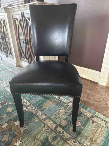 Black Faux Leather Dining Chair with Nailhead Trim