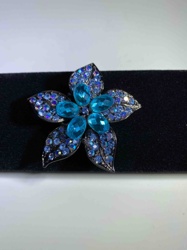 Vintage Blue Rhinestone Floral Brooch