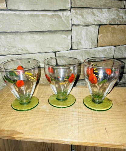 Vintage Hand-Painted Floral Footed Drinking Glasses (Set of 3)