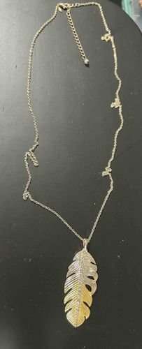 Two-Tone Feather Pendant Necklace with Crystal Accents