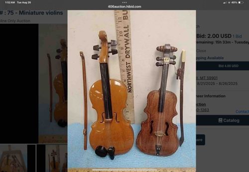 Miniature Decorative Violins with Bows