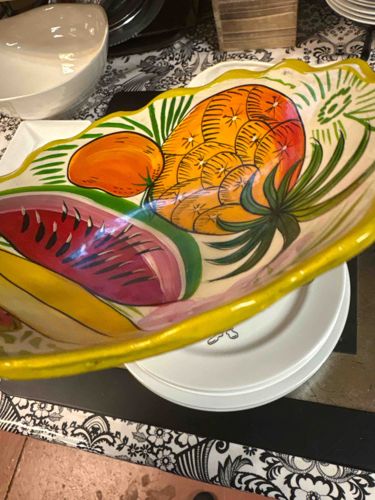 Footed Resin Composite Scalloped Fruit Bowl