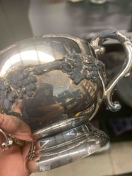 Damaged Ornate Silver Sugar Bowl with Grape Motif