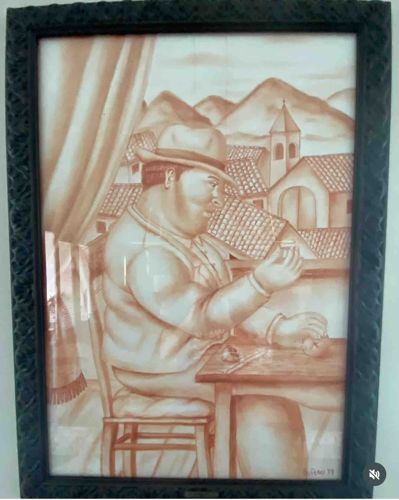 Fernando Botero Sanguine Drawing of a Seated Figure