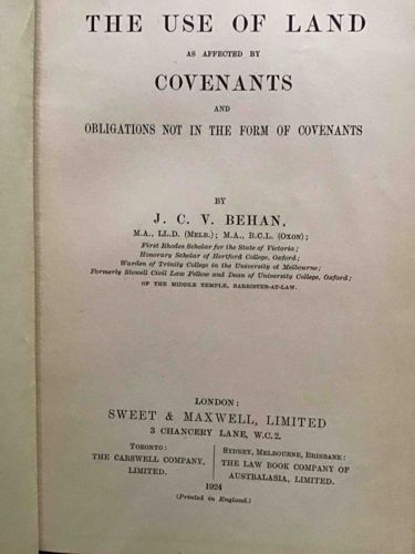 The Use of Land As Affected by Covenants and Obligations Not in the Form of Covenants (Title Page)
