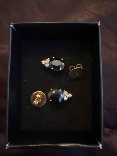 Oval Black Gemstone and Crystal Cluster Stud Earrings