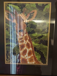 Framed Giraffe Watercolor Painting (Possibly 'Hidden Giraffe')