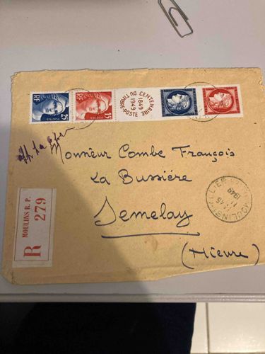 French Registered Mail Envelope with Centenary Stamps (1849-1949)