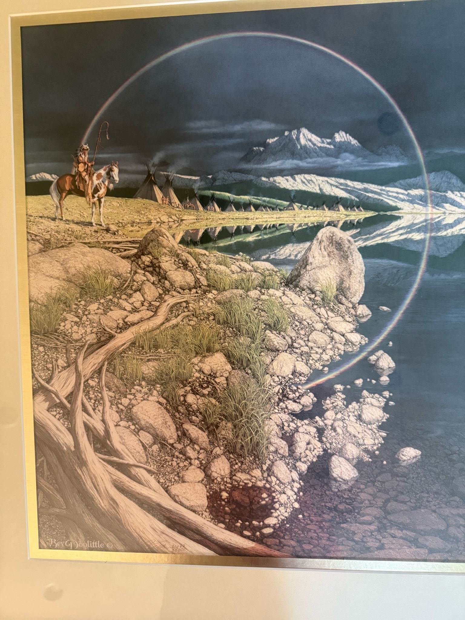 Submitted photo of Framed print, bearing the signature 'Bev Doolittle' (unauthenticated)