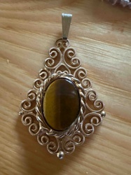 Vintage Gold-Toned Filigree Pendant with Tiger's Eye