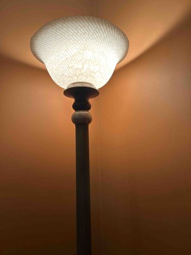 Art Deco Torchiere Floor Lamp with Cracked Glass Shade