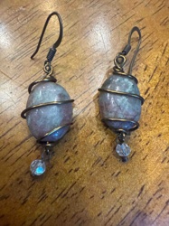 Artisan Lepidolite Wire-Wrapped Dangle Earrings