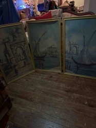 Triptych of Framed Maritime/Architectural Prints or Paintings by De Corsi