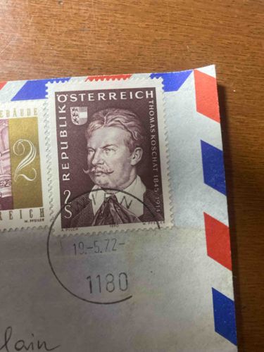 Austrian Thomas Koschat Postage Stamp on Air Mail Envelope