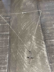 Silver-Tone Chain with Pave-Set Gemstone Cross Pendant