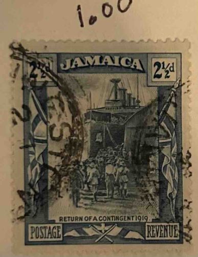 Jamaica 1919 'Return of a Contingent' 2½d Postage & Revenue Stamp