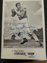 Johnny Unitas Autographed Black and White Photo from Golden Arm Restaurant