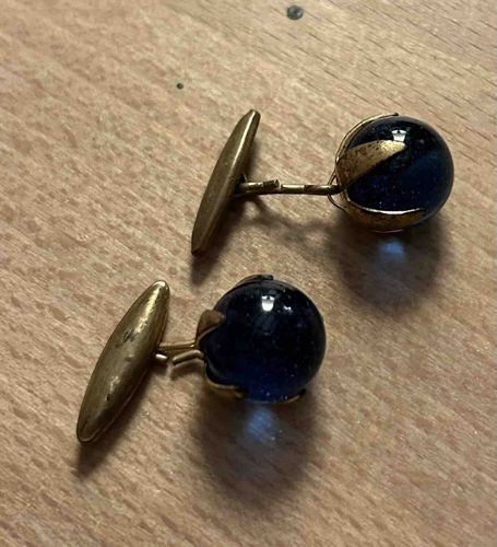 Vintage Cobalt Blue Glass and Gold Tone Cufflinks