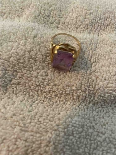 Gold-Toned Ring with Large Rectangular Purple Gemstone