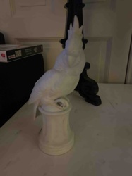 White Ceramic Cockatoo Statue on Pedestal